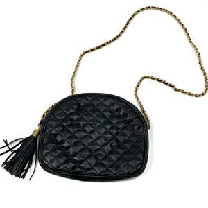 Black Quilted Small Purse Gold Chain Shoulder Bag Unbranded